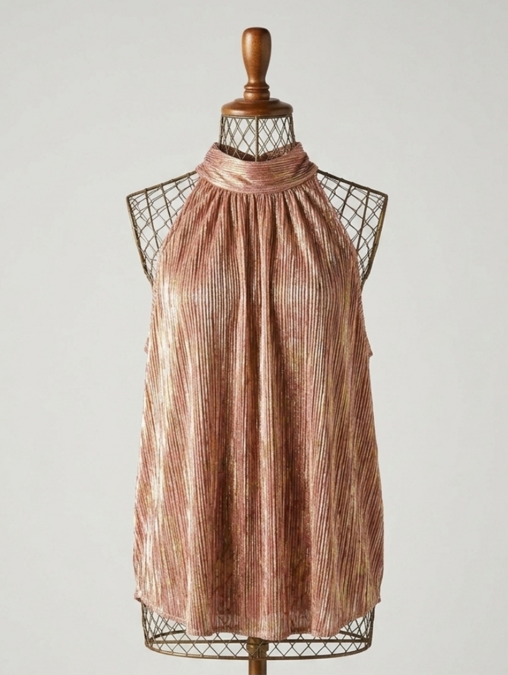 Anthropologie Vickie Shine Top Medium Pink Gold Y2k Feminine #096